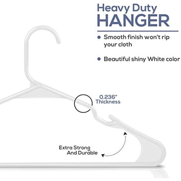 Utopia Home Pack of 50 White Plastic Hangers for Clothes - Space Saving Clothes - Image 3