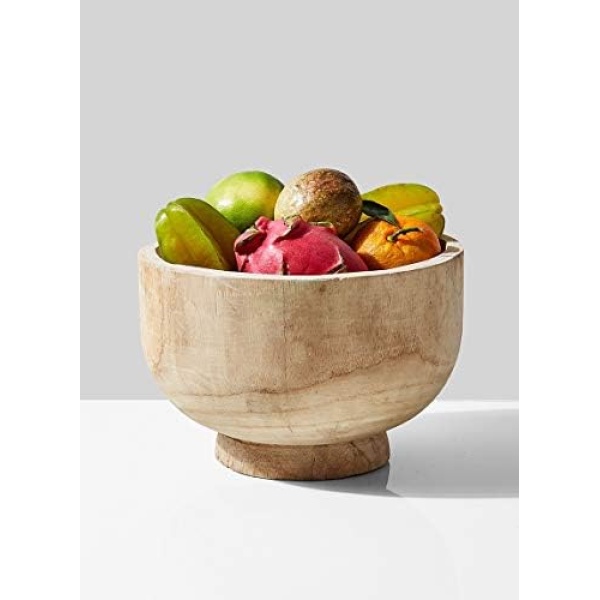 Serene Spaces Living 11" Paulownia Wood Round Bowl, Handmade Wooden Decorative - Image 2