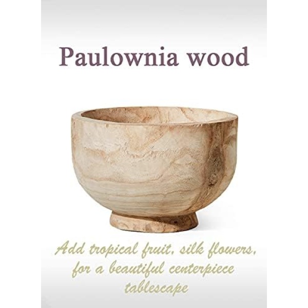 Serene Spaces Living 11" Paulownia Wood Round Bowl, Handmade Wooden Decorative - Image 5