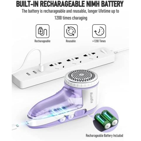 Ruidla Fabric Shaver Defuzzer, Electric Lint Remover, Rechargeable Sweater - Image 2