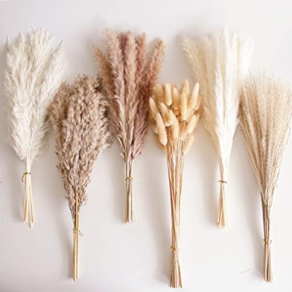 110 PCS Dried Pampas Grass Bouquet, Boho Table Decor, Bunny Tails Dried Flowers - Image 6