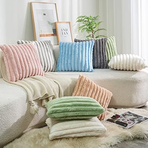 DEELAND Pack of 2,Double-Sided Faux Fur Plush Decorative Throw Pillow Covers - Image 4