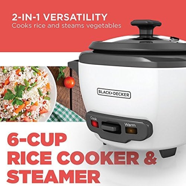 BLACK+DECKER 2-in-1 Rice Cooker & Food Steamer - 6-Cup Capacity, Automatic Keep - Image 2