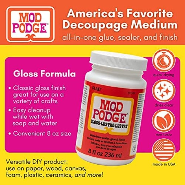 Mod Podge Waterbase Sealer, Glue and Finish (8-Ounce), CS11201 Gloss Finish - Image 2