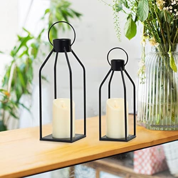 HPC Decor Modern Farmhouse Lantern Decor- Black Metal Candle Lanterns Living - Image 2