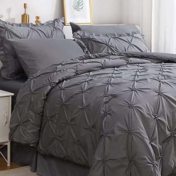 JOLLYVOGUE Queen Comforter Sets 7 Pieces, Dark Grey Bed in a Bag Comforter Set