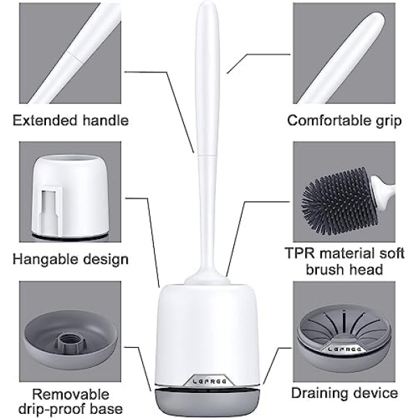 New Lefree Silicone Toilet Brush and Holder, Toilet Cleaner Brush Set, Non-Slip - Image 4