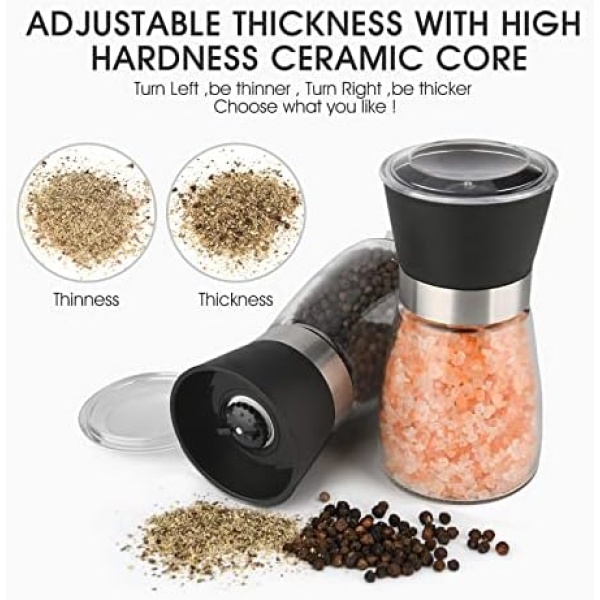 Hotder Pepper Grinder,Salt and Pepper Grinder Set of 2 Glass Bottles - Image 4