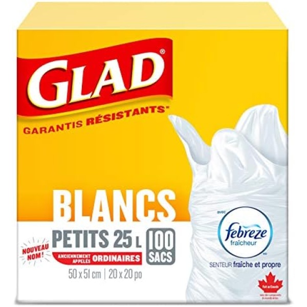 Glad White Garbage Bags - Small 25 Litres - Febreze Fresh Clean Scent, 100 Trash - Image 2