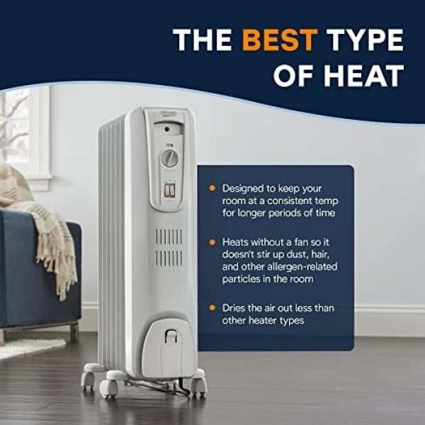 De'Longhi Oil-Filled Radiator Space Heater, Full Room Quiet 1500W, Adjustable - Image 5
