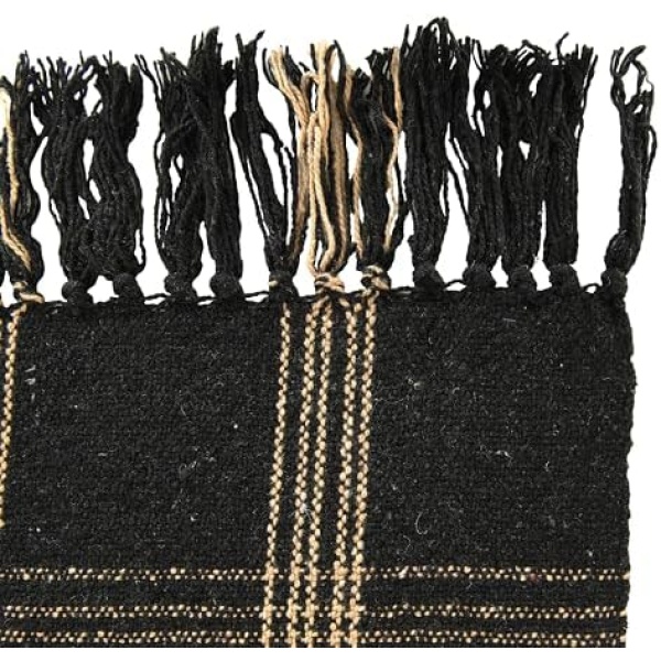 Creative Co-Op Plaid Black & Tan Fringed Woven Cotton Blend Throw - Image 6