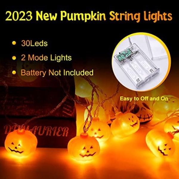 Halloween Decoration LED Pumpkin String Lights, 16.4ft/30 LED Halloween - Image 3