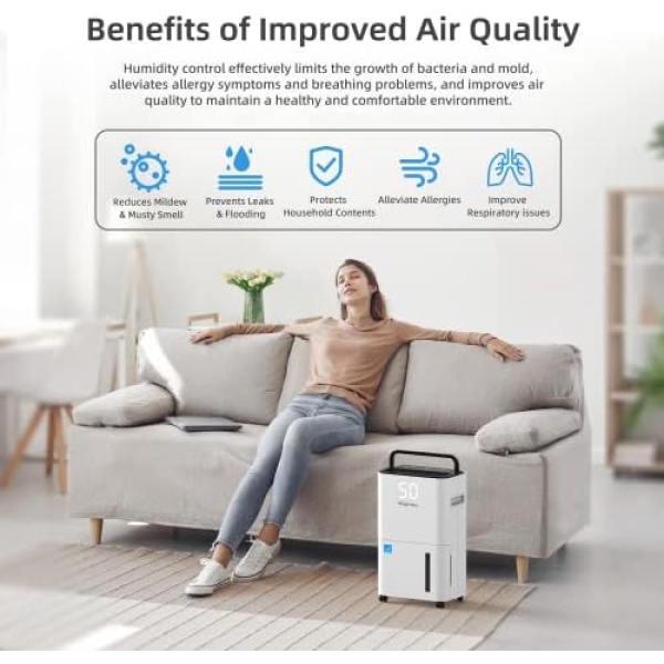 HOGARLABS 3500 Sq. Ft 50 Pint Energy Star Dehumidifier for Home Basements - Image 8
