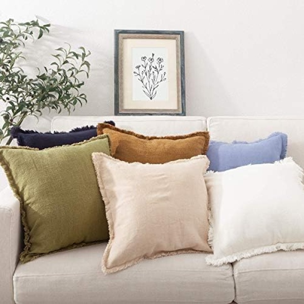 ATLINIA Linen Decorative Throw Pillow Cover 20'' x 20'' Fringed Throw Pillow - Image 4
