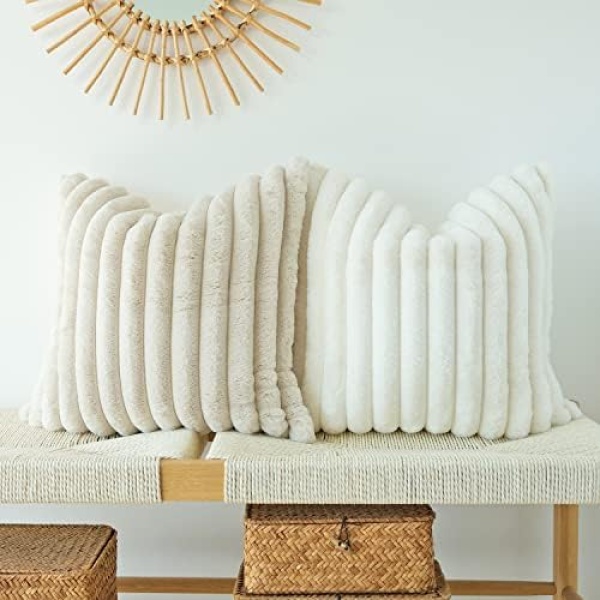 JOJUSIS Pack of 2 Faux Fur Plush Decorative Throw Pillow Covers Couch Cushion - Image 2