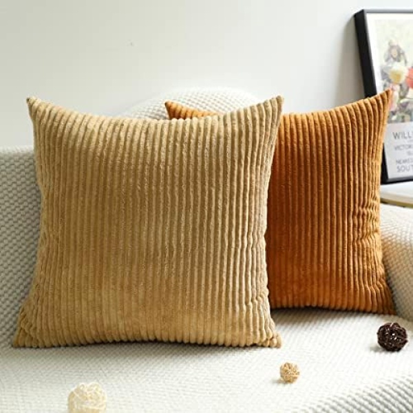 MEKAJUS Pack of 4 Throw Pillow Covers 18x18 Brown Decorative Soft Corduroy Solid - Image 2