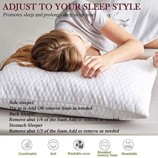 NTCOCO 2 Pillows, Shredded Memory Foam Bed Pillows for Sleeping, with Washable - Image 5