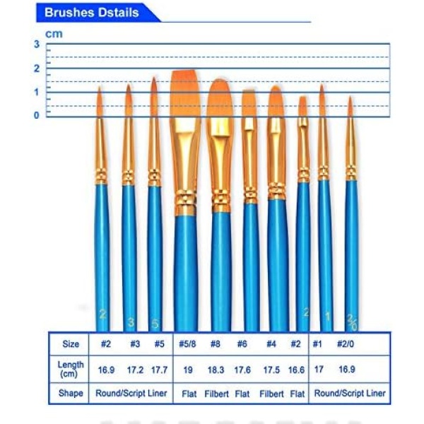 BOSOBO Paint Brushes Set, 2 Pack 20 Pcs Round Pointed Tip Paintbrushes Nylon - Image 6