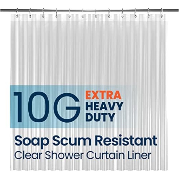 LiBa PEVA 10-Gauge Shower Curtain Liner, 72” W x 72” H - Clear, 10G Extra Heavy