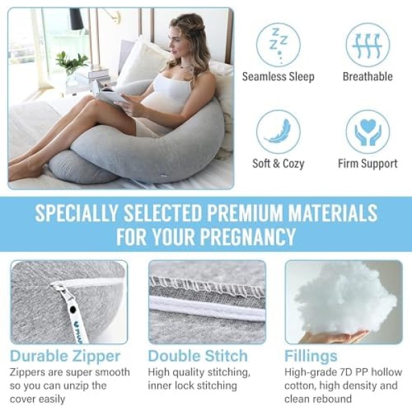 PharMeDoc Pregnancy Pillow, Body Pillow, C-Shape - Oreiller de Corps - Image 3