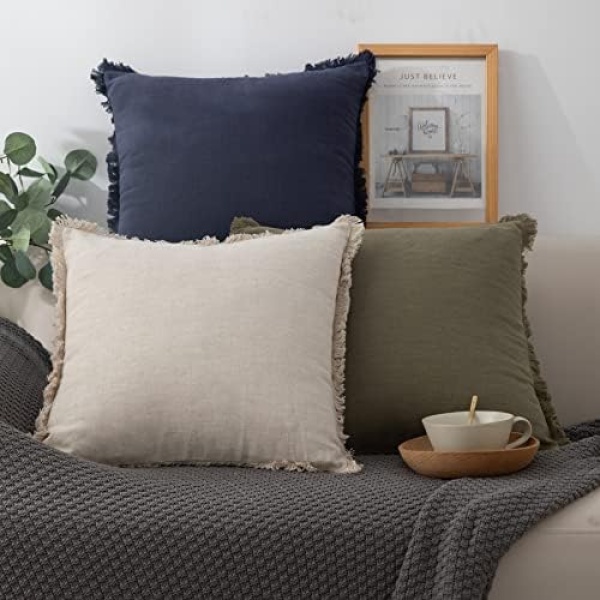 Linen Fringed Throw Pillow Cover - Soft Cozy Boho Cushion Covers - Image 4