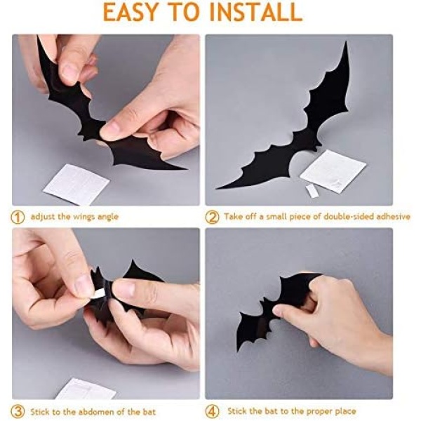 Bats Halloween Decoration 3D Bats Decorations 4 Different Sizes Wall Bat Decor - Image 3