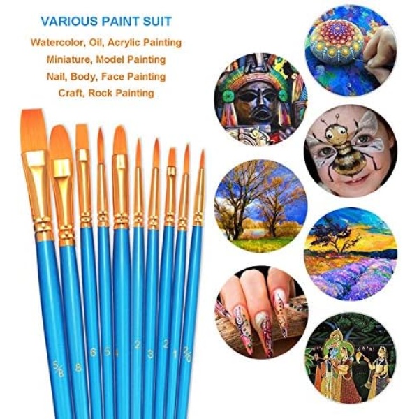 BOSOBO Paint Brushes Set, 2 Pack 20 Pcs Round Pointed Tip Paintbrushes Nylon - Image 3