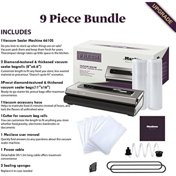Mesliese Vacuum Sealer Machine Powerful 90Kpa Precision 6-in-1 Compact Vacuum - Image 6