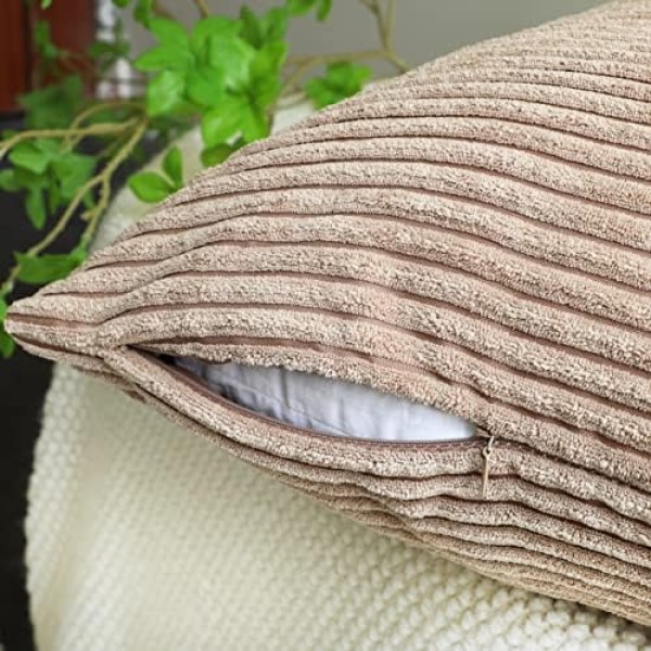 MEKAJUS Pack of 4 Throw Pillow Covers 18x18 Brown Decorative Soft Corduroy Solid - Image 3