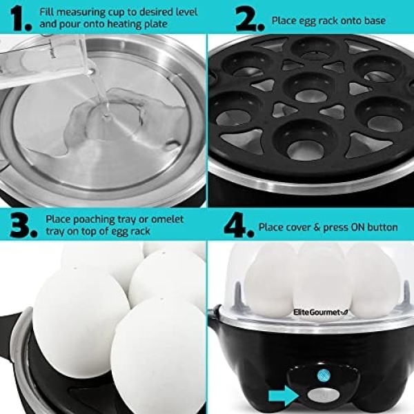 Elite Gourmet EGC-007B# Rapid Egg Cooker, 7 Easy-To-Peel, Hard, Medium - Image 5