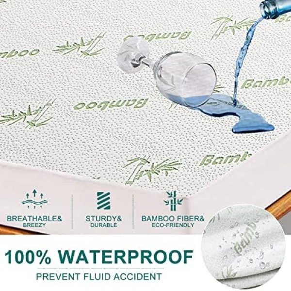 Sasttie Waterproof Mattress Protector Queen, Cooling Bamboo Mattress Cover - Image 2