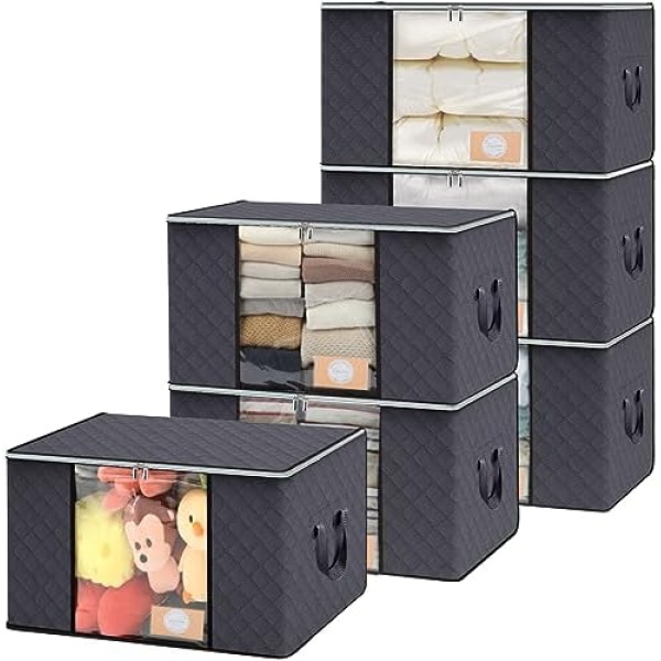 Large Clothes Storage Bags, 𝟗𝟎𝐋 6Pack Foldable Closet Organizers and Storage