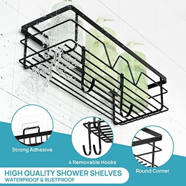 Vtopmart 5 Pack Shower Caddy Shelves Organizer with 4 Hooks, Self Adhesive Rack - Image 3