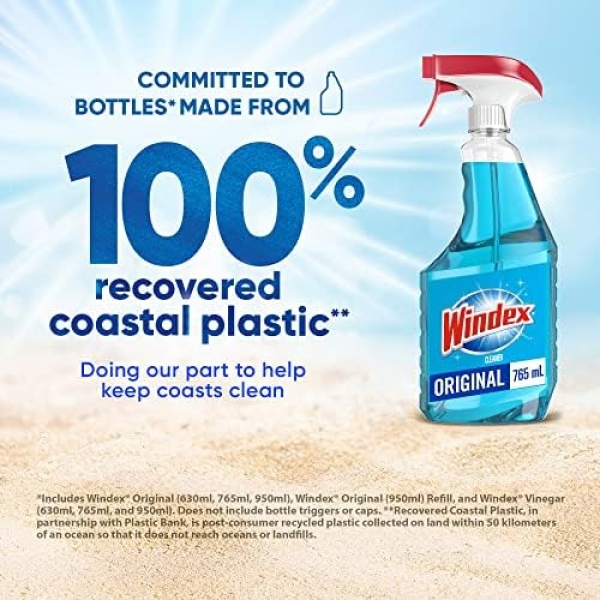 Windex Original Blue Glass and Window Cleaner, Bottles Made from 100% Recycled - Image 2