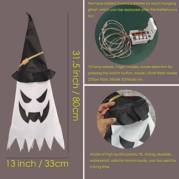 Halloween Decorations Outdoor 3Pcs Large Size Hanging Lighted Glowing Ghost - Image 2