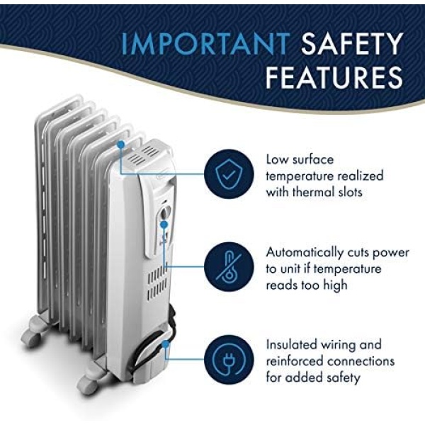 De'Longhi Oil-Filled Radiator Space Heater, Full Room Quiet 1500W, Adjustable - Image 2