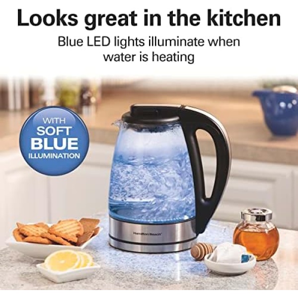 Hamilton Beach Glass Electric Tea Kettle, Water Boiler & Heater, 1 L, Cordless - Image 5