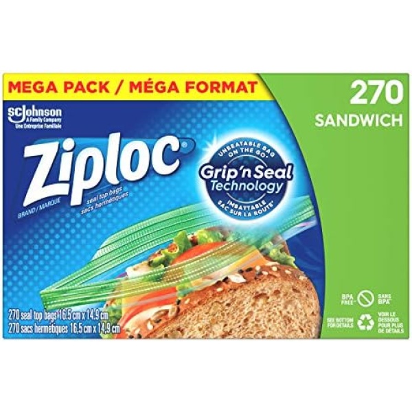 Ziploc Snack and Sandwich Bags for On-the-Go Freshness, Grip 'n Seal Technology