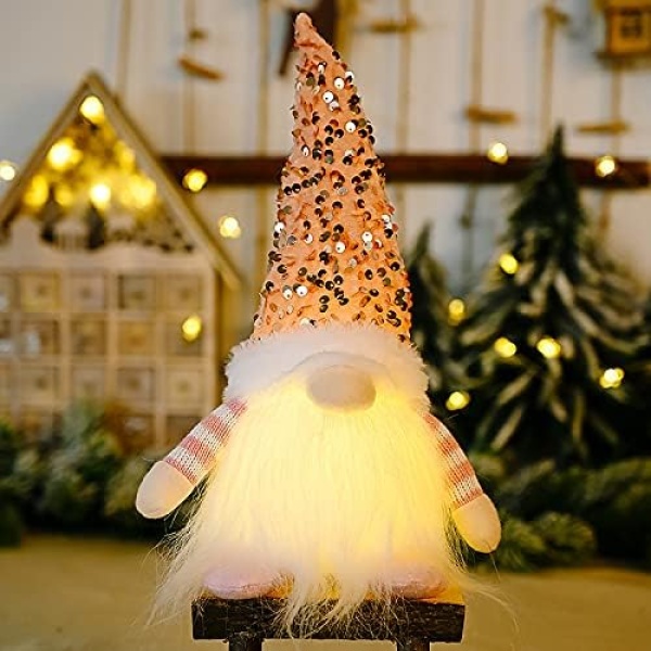 WDDH 3Pcs Sequin Christmas Gnomes Plush with Light, 11.8inch Handmade Swedish - Image 9