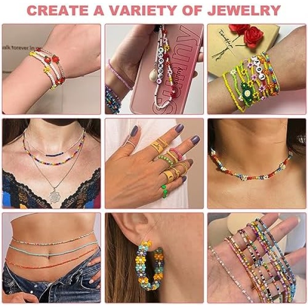 Hbnlai 17000 pcs 2mm Glass Seed Beads for Jewelry Making Kit, Small Beads - Image 2