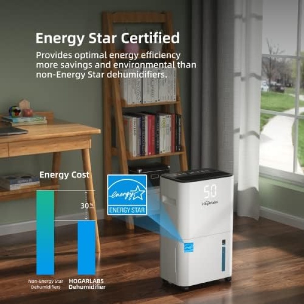 HOGARLABS 3500 Sq. Ft 50 Pint Energy Star Dehumidifier for Home Basements - Image 2