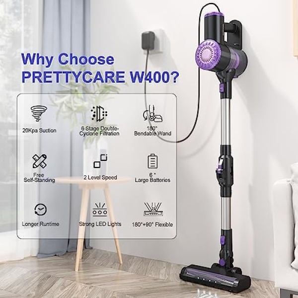 PRETTYCARE Cordless Vacuum Cleaner, 6 in 1 Stick Vacuum with 180° Bendable - Image 6