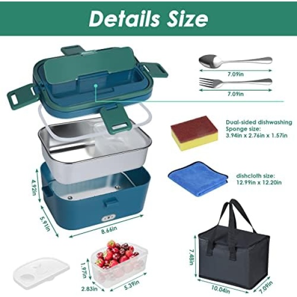 Electric Lunch Box Food Heater,1.8L Food Warmer Lunch Box with Carry Bag - Image 6