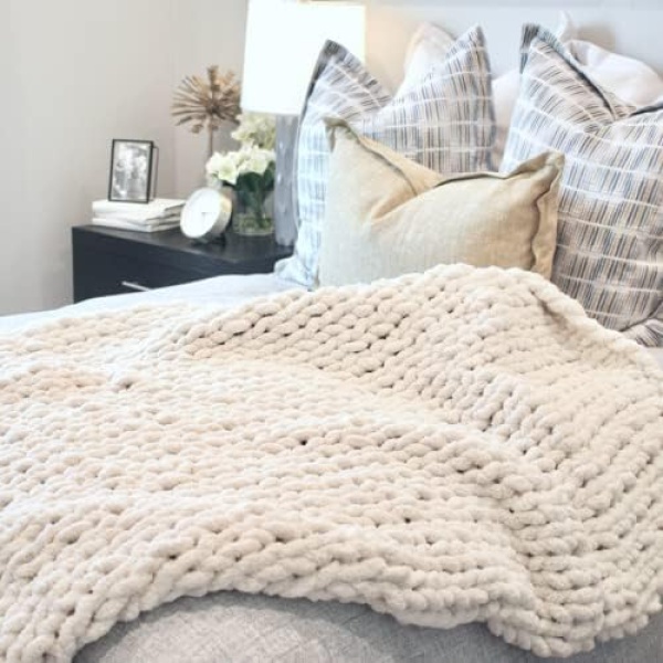 Adyrescia Chunky Knit Blanket Throw | 100% Hand Knit with Jumbo Chenille Yarn - Image 2