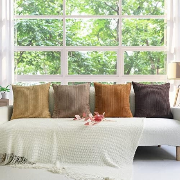 MEKAJUS Pack of 4 Throw Pillow Covers 18x18 Brown Decorative Soft Corduroy Solid - Image 5