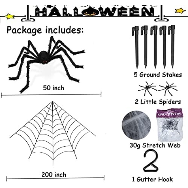 Halloween Spider Decorations,51" Giant Spider Decorations,200" Halloween Spider - Image 4