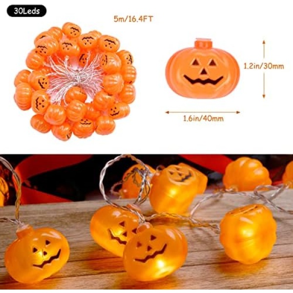 Halloween Decoration LED Pumpkin String Lights, 16.4ft/30 LED Halloween - Image 2