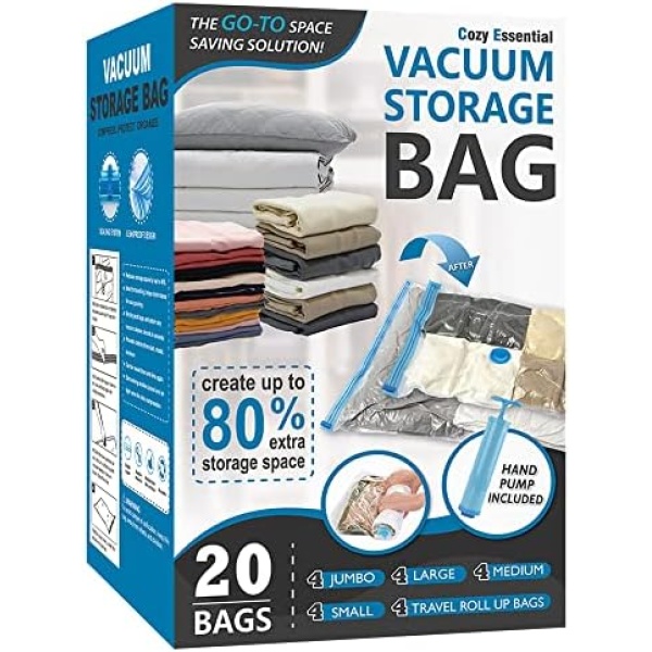 20 Pack Vacuum Storage Bags, Space Saver Bags (4 Jumbo/4 Large/4 Medium/4