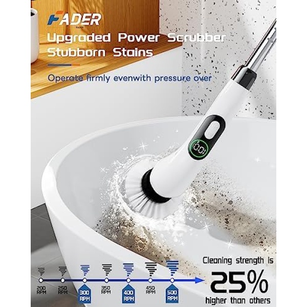 Electric Spin Scrubber, 2023 New Cordless Shower Scrubber with 8 Replaceable - Image 3