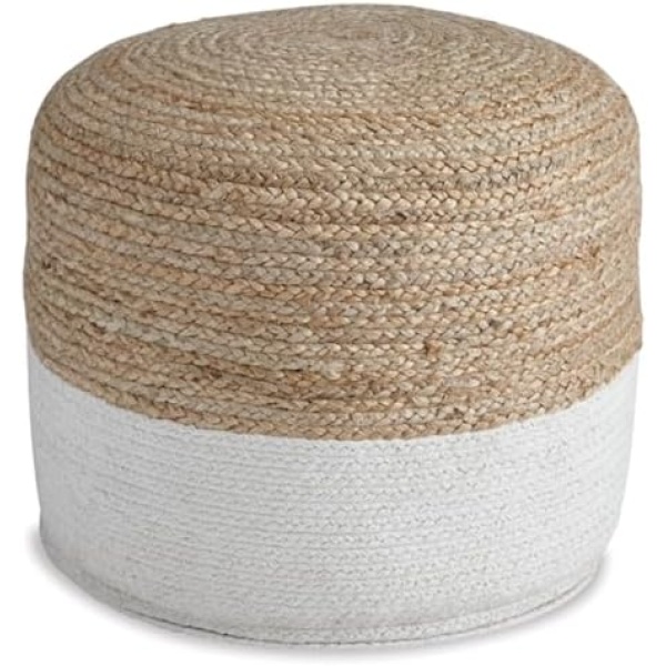 Signature Design by Ashley Sweed Valley Jute & Cotton Pouf, 19 x 19 Inches